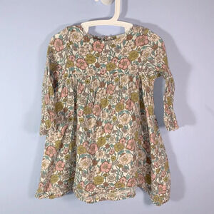 Angel Dear size 4t girls long sleeve cotton gauze wild flower pink white dress